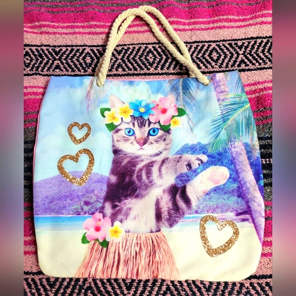 Absolutely adorable hula cat carry all glitter heart details super cute - Picture 1 of 8